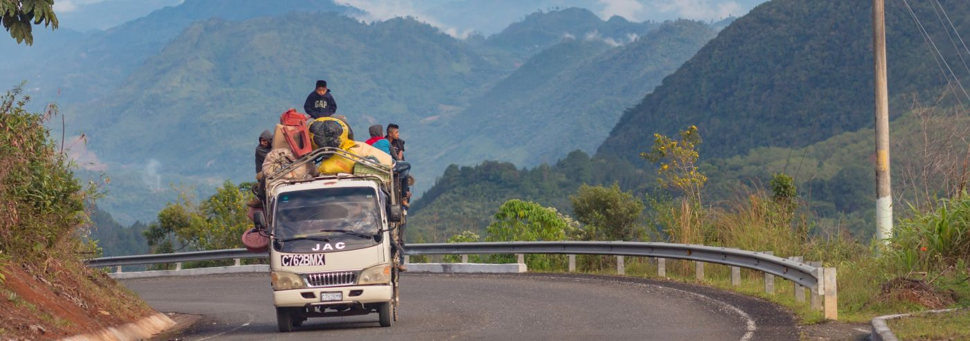 Heavily loaded bus in Guatemala